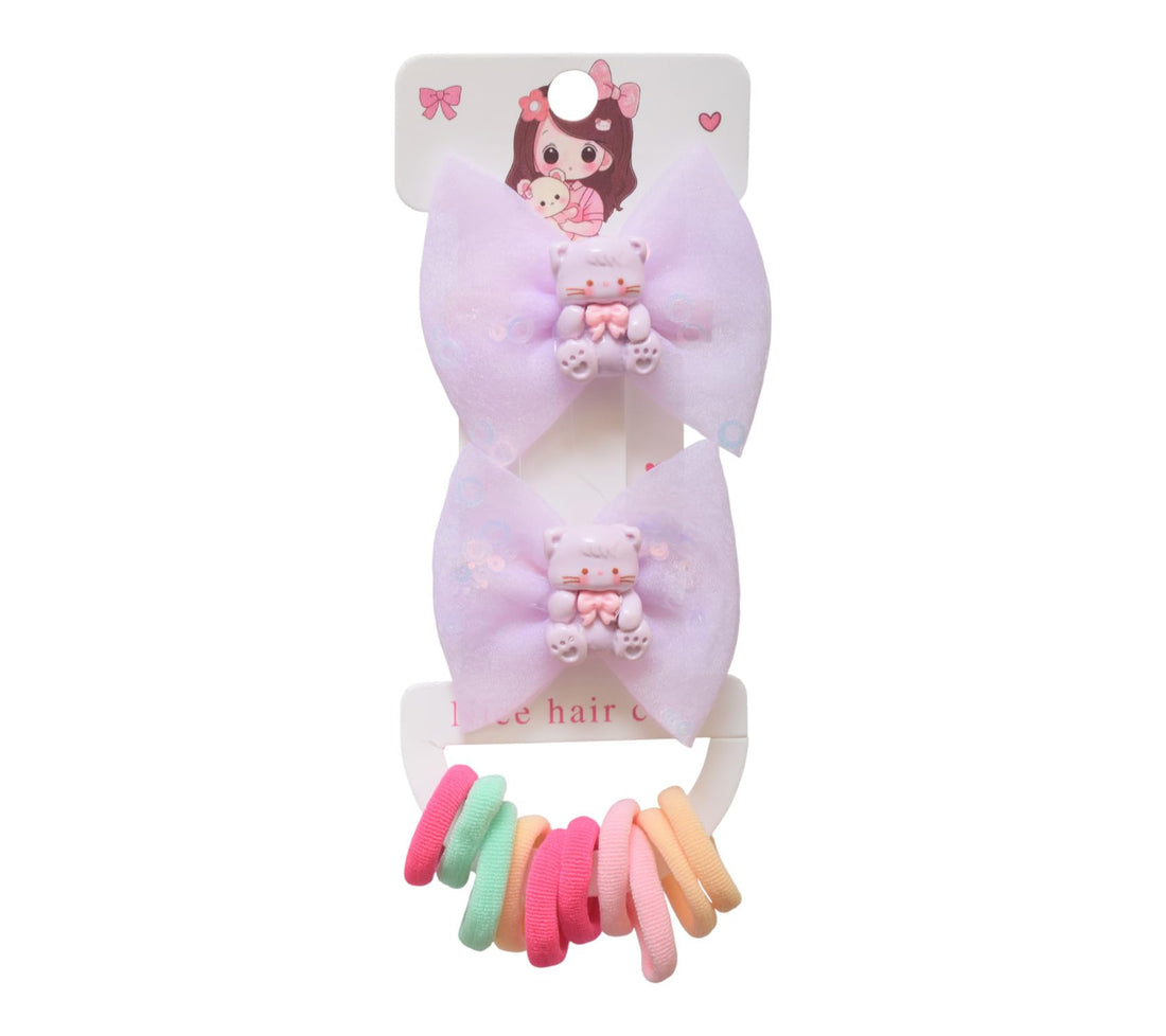 Daphne Set Of Girls Bow Hair Clips - Purple