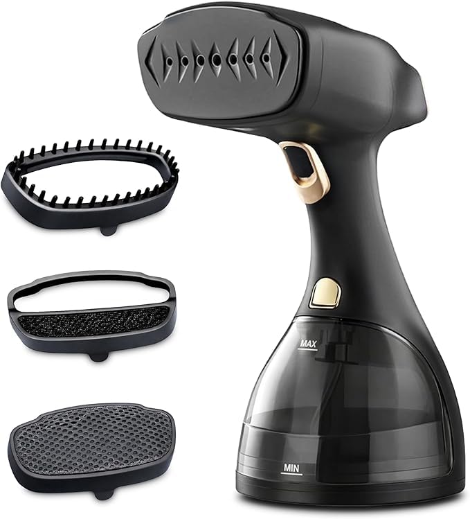 Manual Garment Steamer, Black, 1500W, 300ml Tank, Fast Heating in 25 Seconds, with Brush and Multiple Accessories