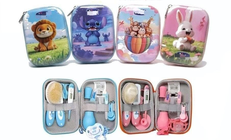 Baby Care Set, 13 Pieces, 0+ Months, with 3D Design Carrying Case (Animals) blue