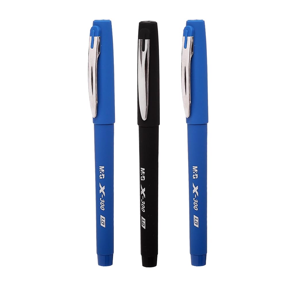M&G AGPV8673 X-300 Classic Office Gel Pen with Rubber Coated Barrel 1.0mm Pack of 3 Pens Blue and Black Ink - Blue Black