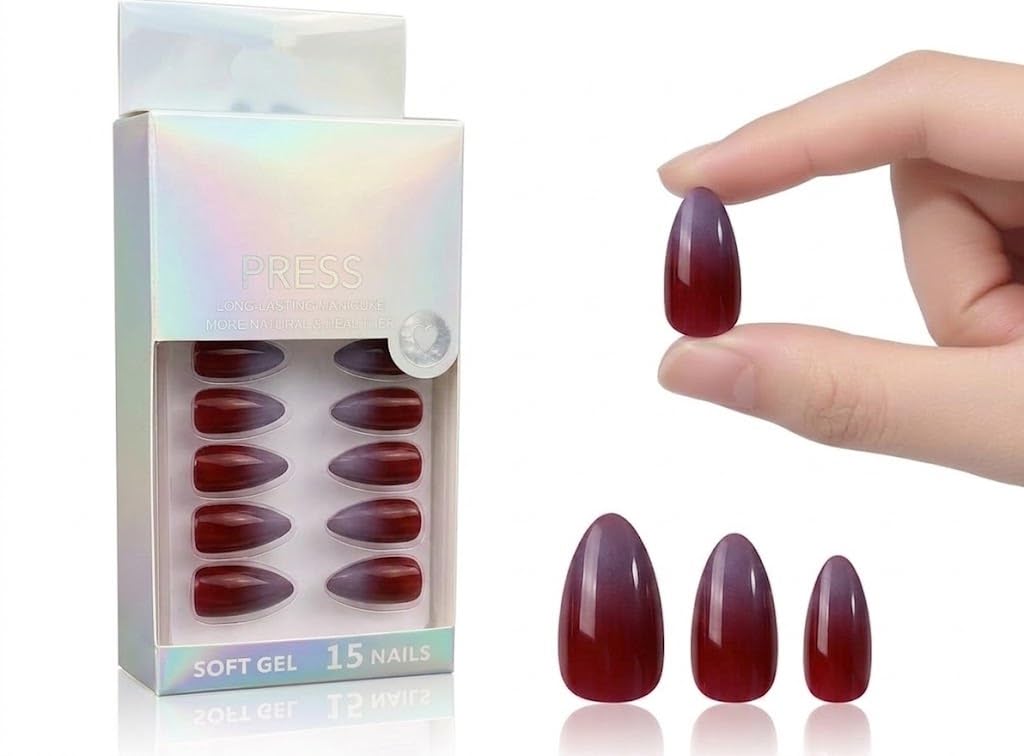 PRESS ON NAILS- 15pcs Medium -False Nails, Perfect For Parties, Comes FACE-OVAL WITH ONE SHEET DOUBLE FACE - SHAPE -NO2