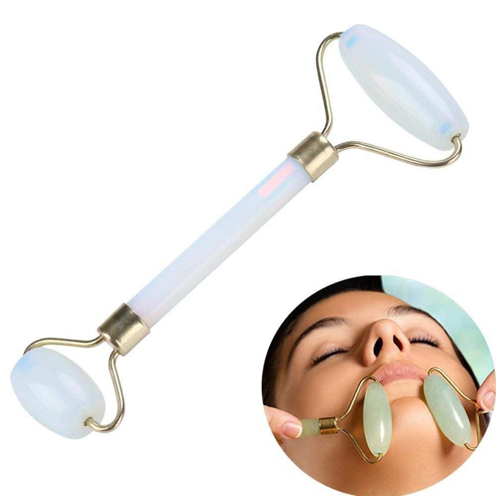 1PCS Quartz Facial Jade Roller, Anti Aging Therapy Natural jade Facial Massager (White)