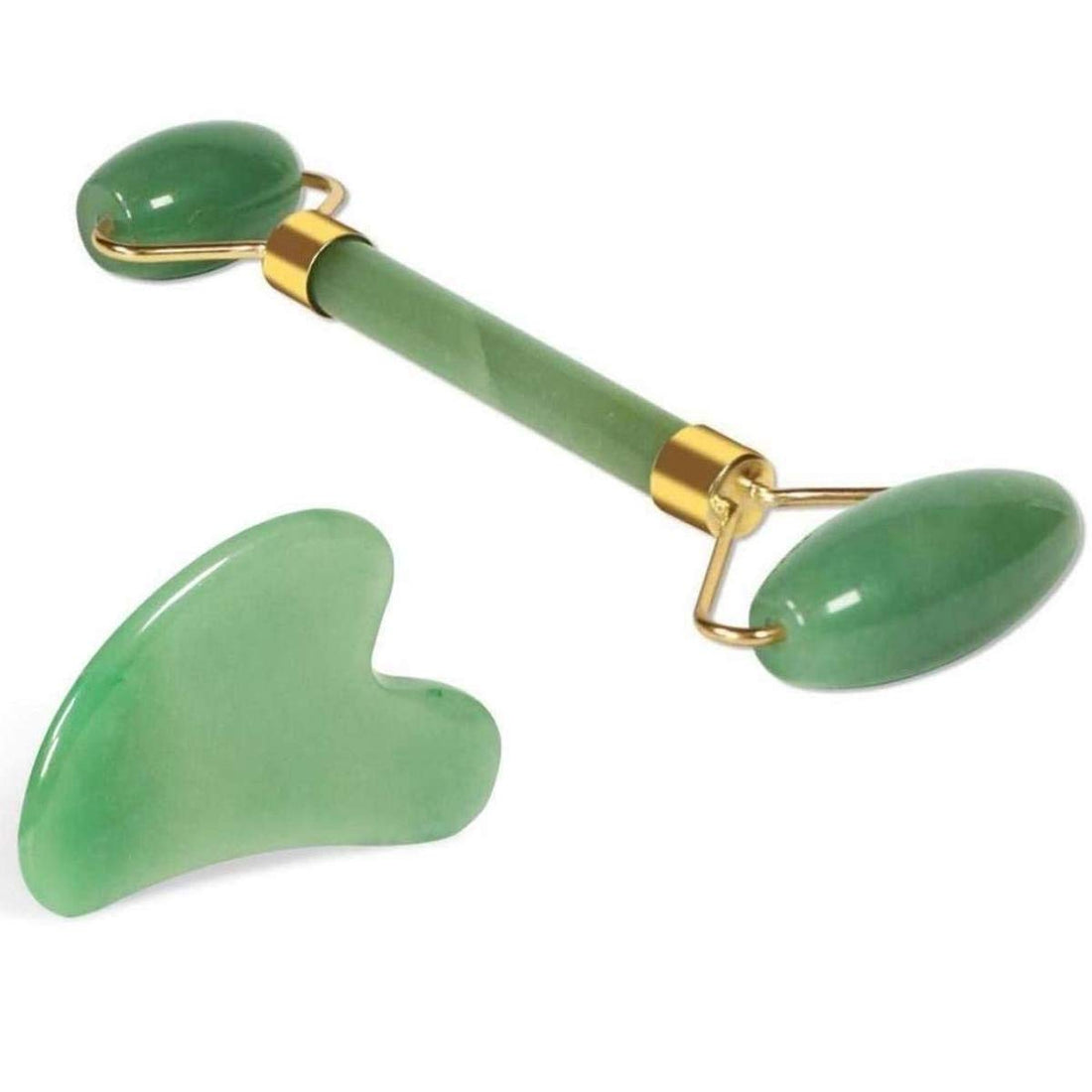 Jade Roller for Face, Real Natural Gua Sha Tools Set,& Jade Stone Massager Beauty Roller Face Care Facial Roller Cold Roller For Face Roller Skin Treatment,Green