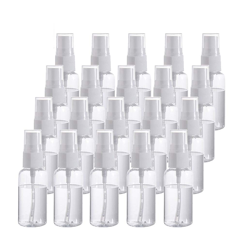 OJYUDD 20 Pack Fine Mist Mini Clear 20ml/0.67oz Spray Bottles with Pump Spray Cap,Refillable and Reusable Empty Plastic Bottles for Travel, Cleaning, Essential Oils, Perfume