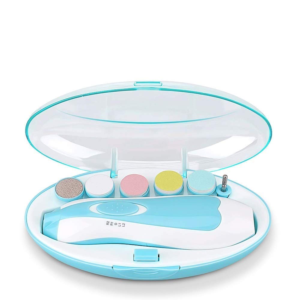 Baby Nail File With Led Light, Baby Nail Trimmer For Infant And Toddler With 11 Grinding Heads, Aa Battery Operated (Blue)