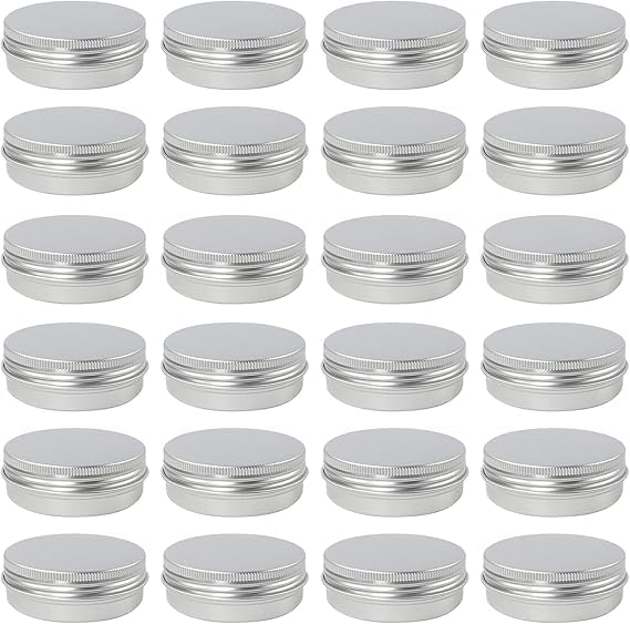24 Pieces Empty Candle Cans and Accessories Set, Round Tin Cans with Lids Aluminum Tin Cans 2oz/60ml, Silver