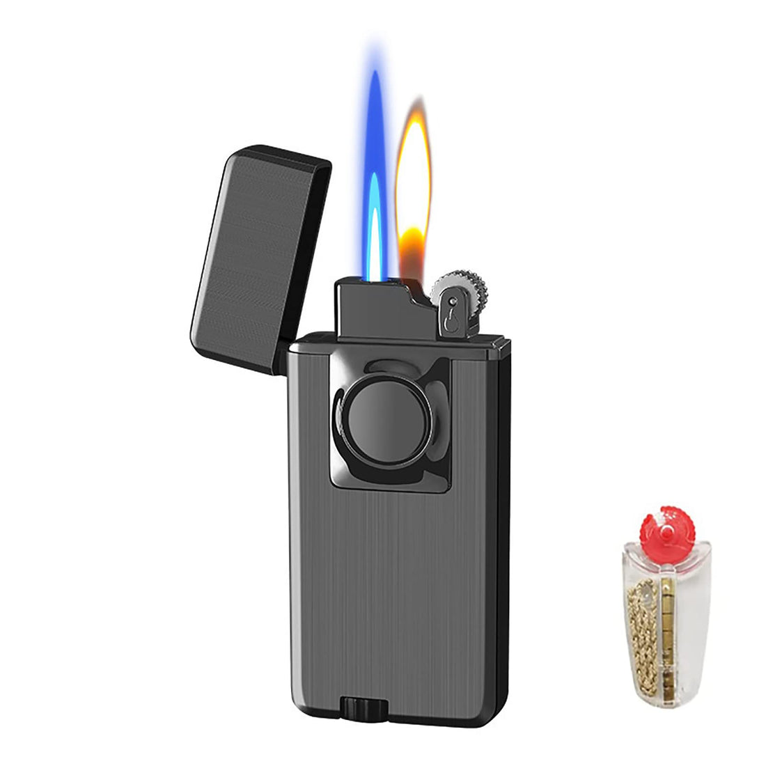 Butane Lighter- Double Ignition Method,Windproof Blue Flame,Torch Lighter,Cool Lighter for Candle Kitchen Grill BBQ Camping Jewelry Welding Gift (Black,OneSize)