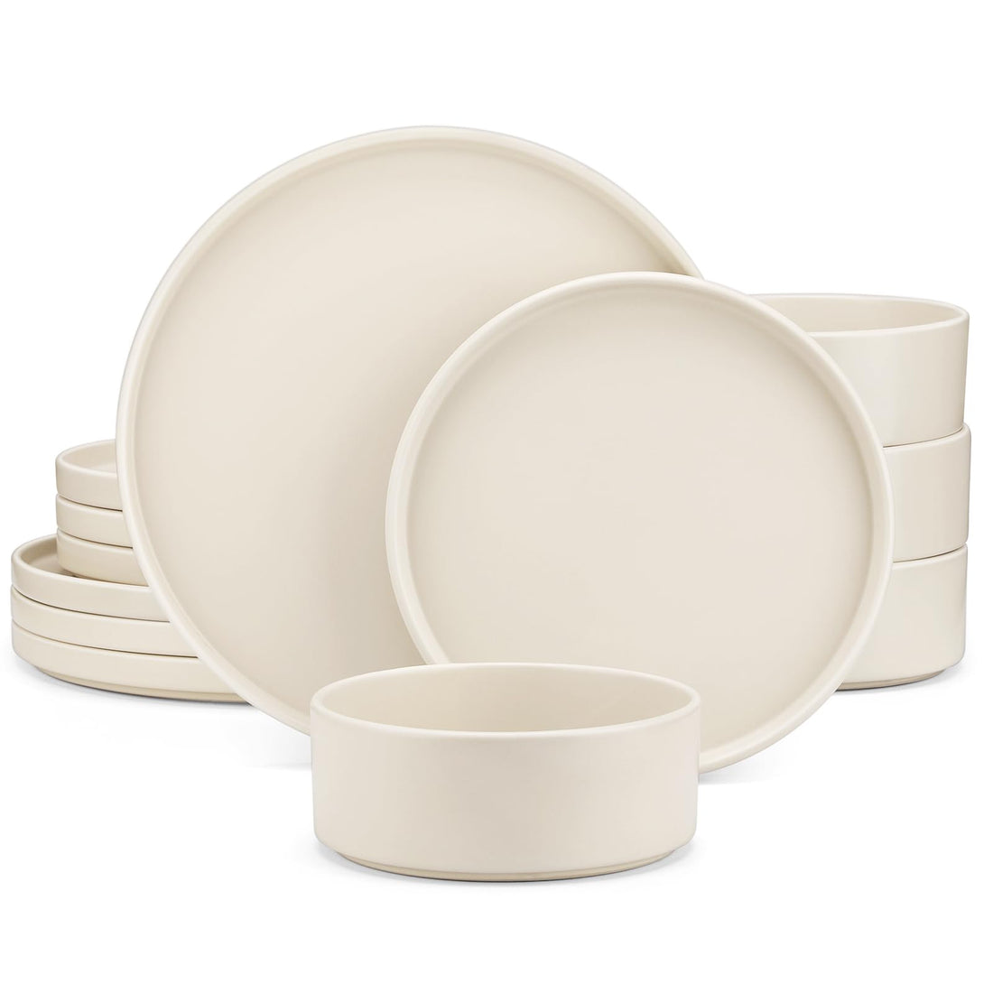 vancasso Venus 12-Piece Complete Dinnerware Set, Matte Plates and Bowls Set, Porcelain Dinnerware Set, 4 Dinner Plates, 4 Dessert Plates and 4 Cereal Bowls, Cream White …