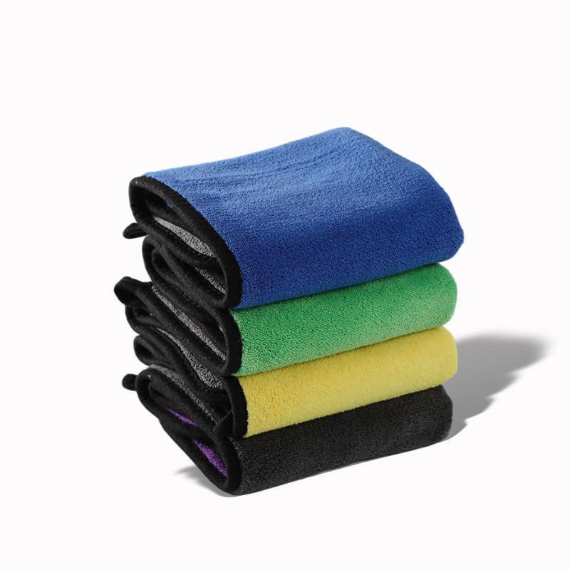 4 Pcs Microfibre Car Drying Towel, 30 x 40cm, Extra Large, Ultra-Absorbent, Non-Abrasive, Yellow, Blue, Green, Purple