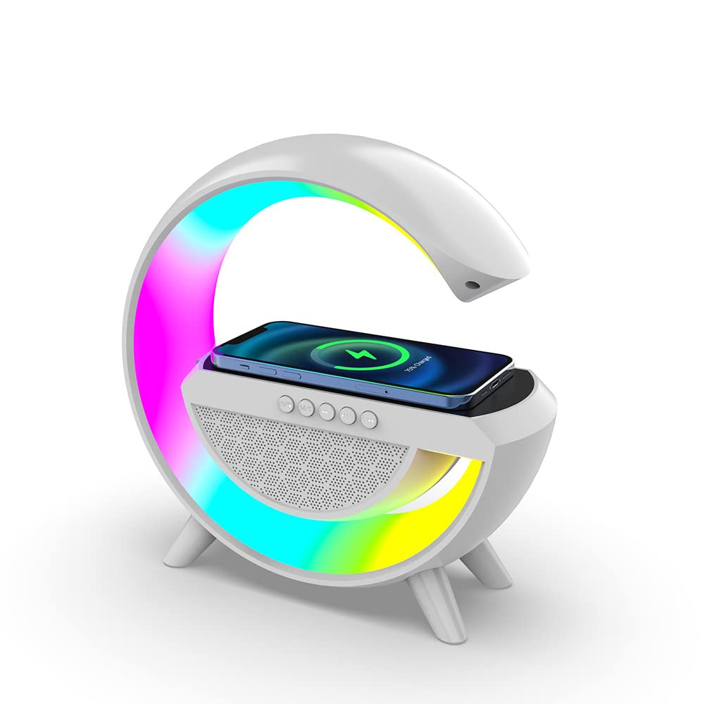 KOOMAL Dimmable Wireless Charger Lamp, 6 Color Changing Bluetooth Speaker with Night Light, RGB Table Lamp, Smart Mood Light for Bedroom, Receive/Dial Calls (White)