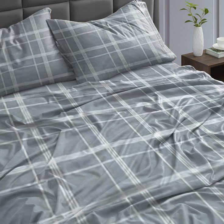 Fitted Cotton bedsheet set 3 pieaces - Plaid check (Single XL 120x200)