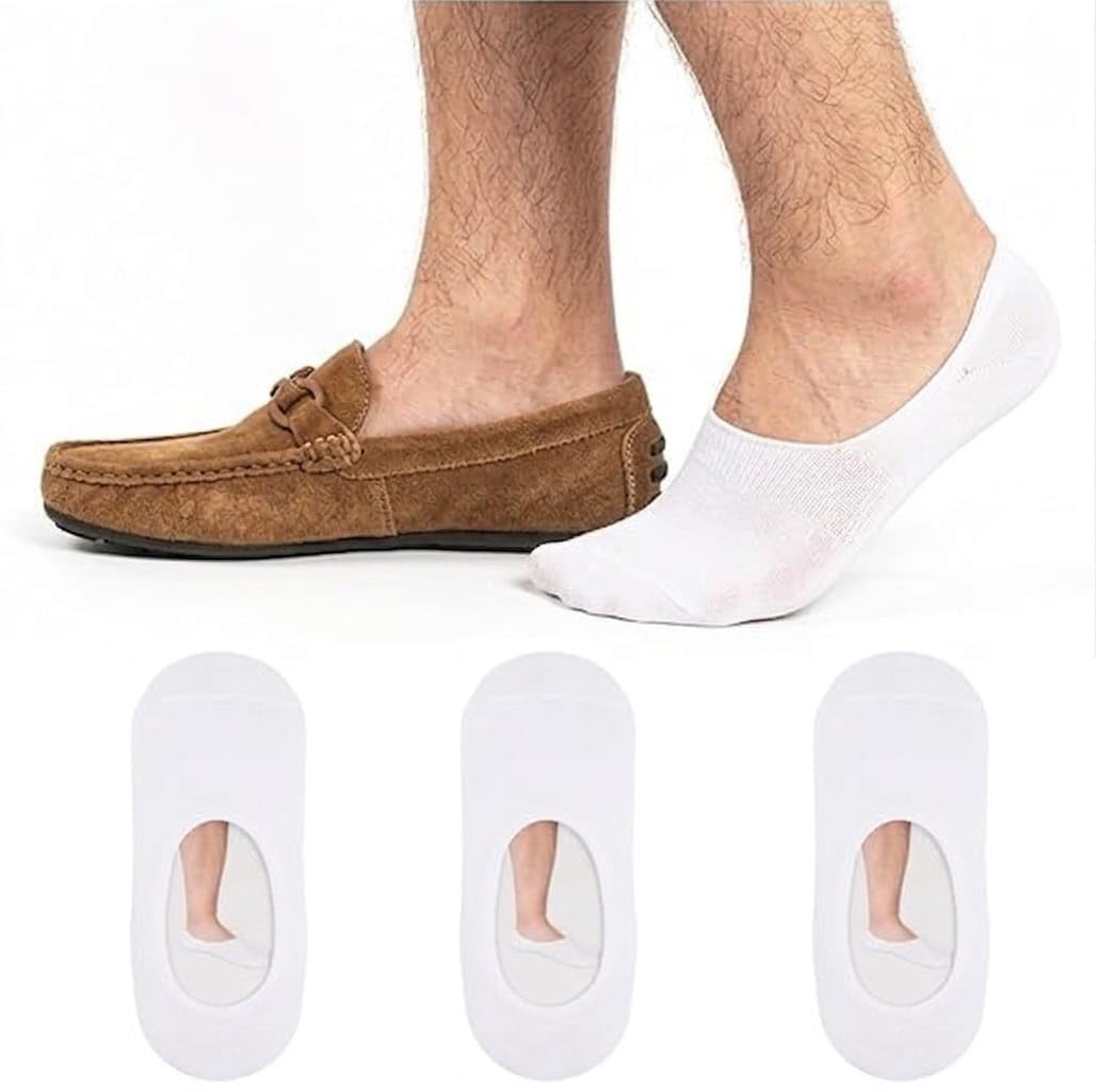 3 Pairs Men's Invisible Socks White Breathable Mesh Non Slip Silicone Clip Socks