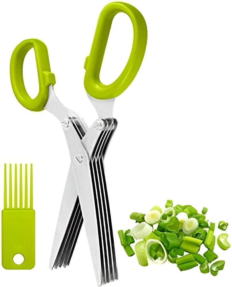Smart Herb & Vegetable Scissors – Practical Kitchen Garden Tool with 5 Powerful Blades for Cutting Fresh Herbs and Leafy Vegetables with Residue Removal Comb (1 Pack)