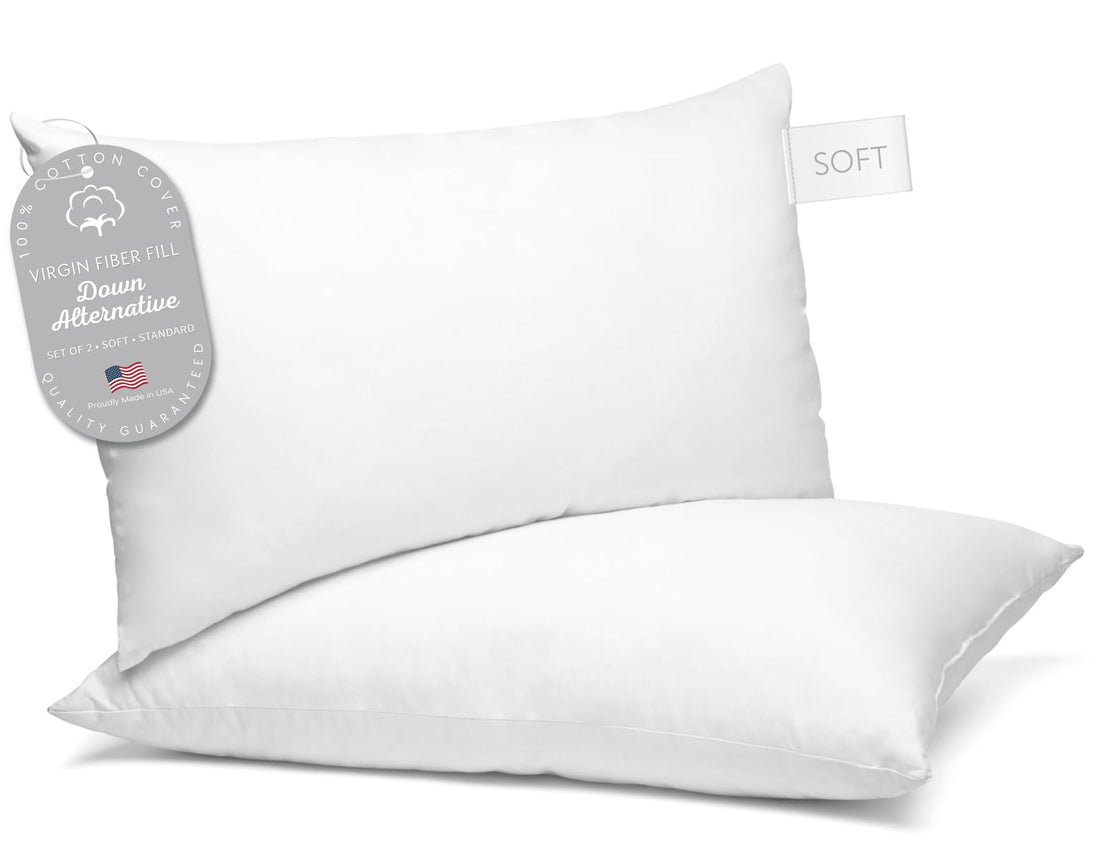 Digital Decor Set of Two 100% Cotton Hotel Down-Alternative Made in USA Pillows - Three Comfort Levels! (Silver, Standard)