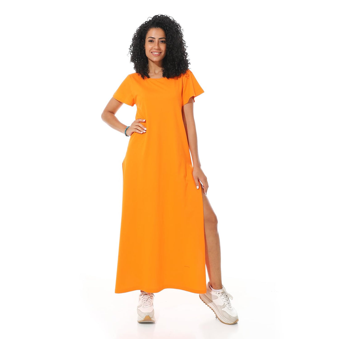AZUL Women's Long Half-Sleeve Single Jersey Dress - 100% Premium Cotton Lightweight Outwear - Breathable Maxi Shirt Dress
