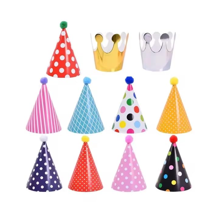 Party Hats Set with Crown Hats, Colourful Cone Hats Birthday Party Supplies for Kids and Pets, Pack Of 11 Pcs