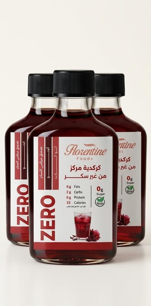 Florentine Foods Hibiscus Concentrate - 250g - Zero Sugar & Keto Friendly - Naturally Sweetened with Monk Fruit & Allulose - 100% Natural Extract - Low Calorie Refreshment (3 Pottles)