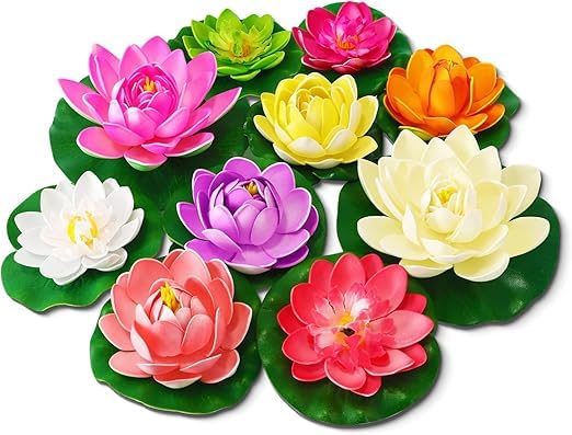 Pack of 8 Floating Flowers, Water Lily Artificial Lotus Flowers Pond, Artificial Lotus Floating Pond Decoration, Water Lily Lotus Flower for Use in Pools, Aquariums, Stream Scenes (Colour)