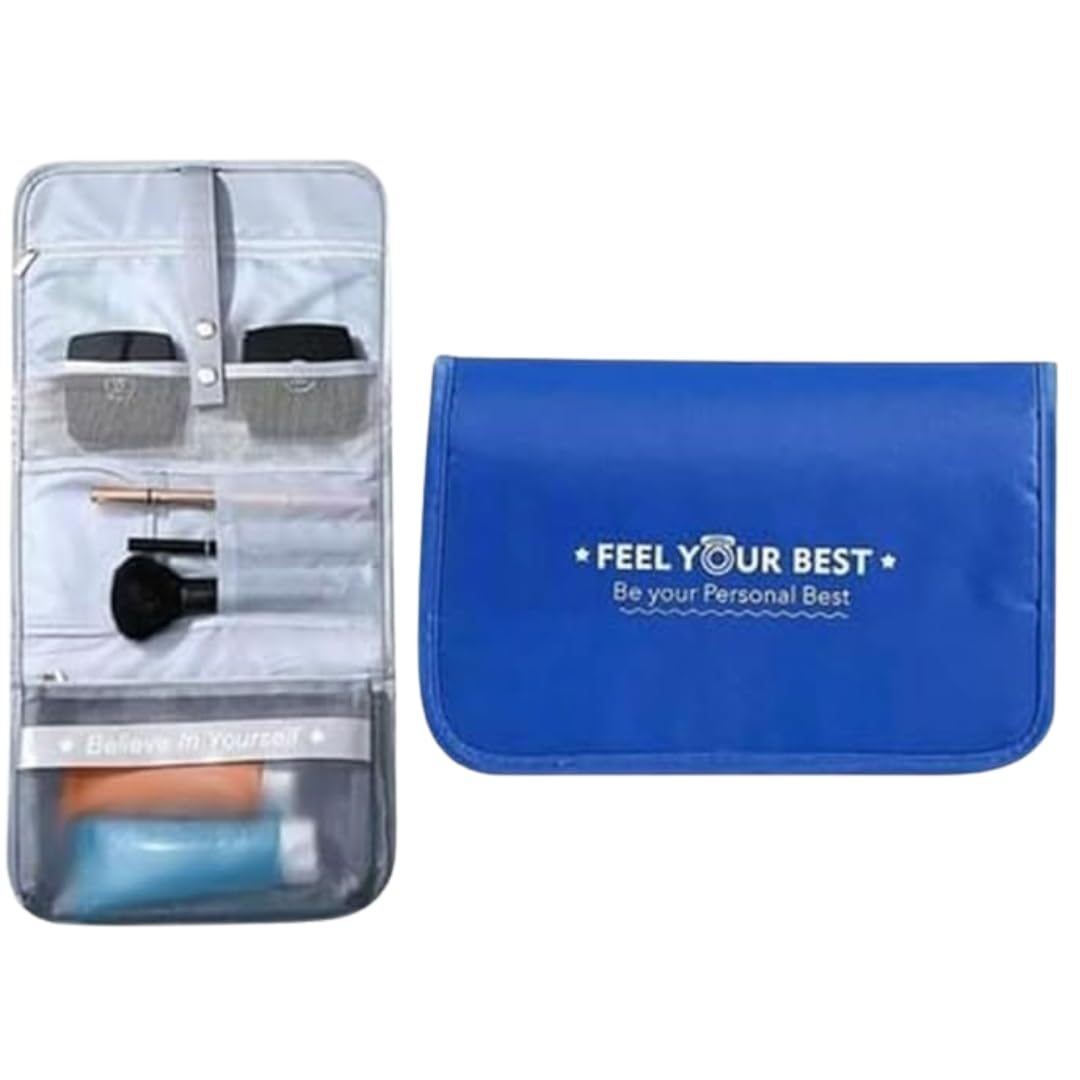 Foldable Travel Toiletry Bag Hanging Cosmetic Bag Men Portable Kit Organizer, Makeup Case for Women Organizing And Arranging Makeup Tools, Cosmetics, And Accessories - Hanging Feature (Silver)
