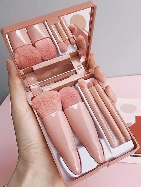 Portable Makeup Kit With Mirror 5 Pcs Makeup Brush Set Box Packed Powder Brush Multifunctional Blush Foundation Eye Shadow (Multicolor)