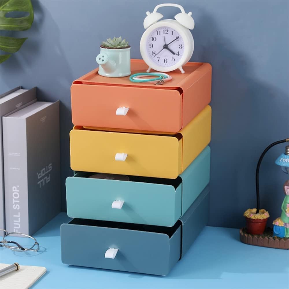 Santina Plastic Stackable Multi-Layer Drawer Storage Box, Stationery Jewelry, Bathroom Makeup Tools, Desk Accessories, Desktop Organizer Tool, Pack of 1 - Random Color