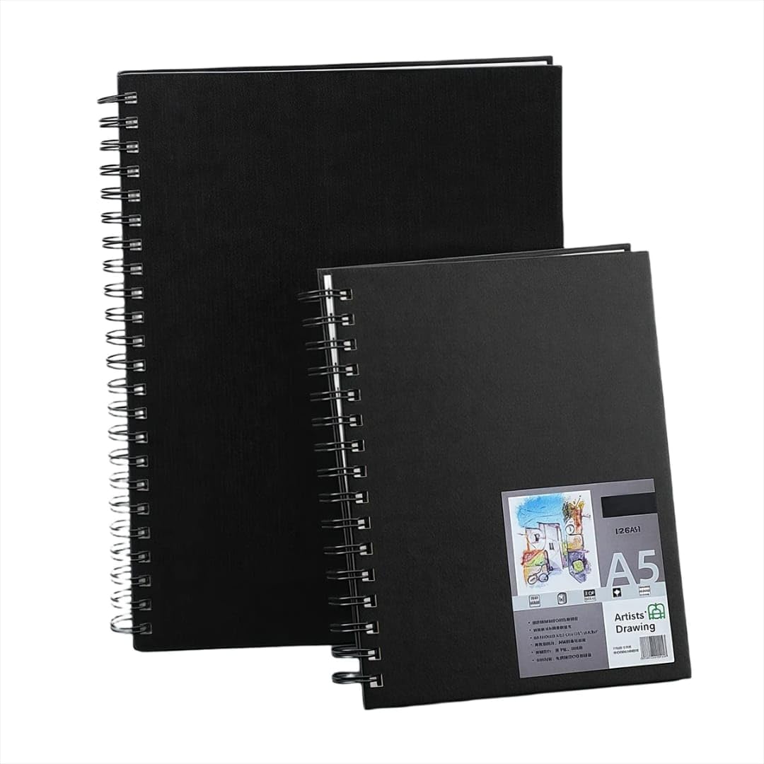 A5 Sketchbook, Black Paper, Hardcover Sketch Book, 110gsm Thick Paper, A5 Spiral Sketchpad, Sketchpad for Drawing, Portrait, 60 Sheets 120 Pages