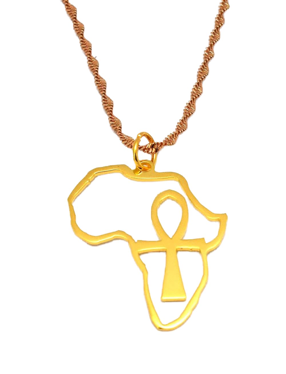 immatgar pharaonic Egyptian ankh Key and Africa map necklace jewellery Egyptian souvenirs gifts for Women Girls (1, Gold Platted)