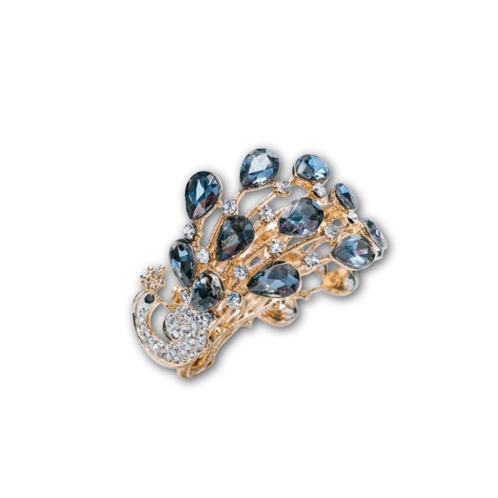 Styling Hair Clip - Gold Peacock Shaped Claw with Crystals Lightweight Secure Hold for Girls (model 3)