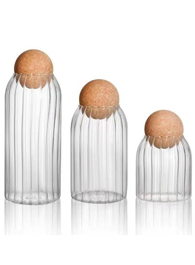 Home Glass Food Storage Jars Set with Airtight Bamboo Wood Lids – 3-Piece Clear Containers (500ml, 800ml, 1200ml) for Coffee, Sugar, Tea, Flour, Pasta, Grains & Kitchen Organization – Transparent
