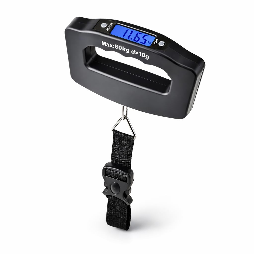 plastific Handheld Portable Digital Luggage Scale with Grip - Travel Portable Electronic Weighing Suitcase and Bag - 110Lb/50kg - Black