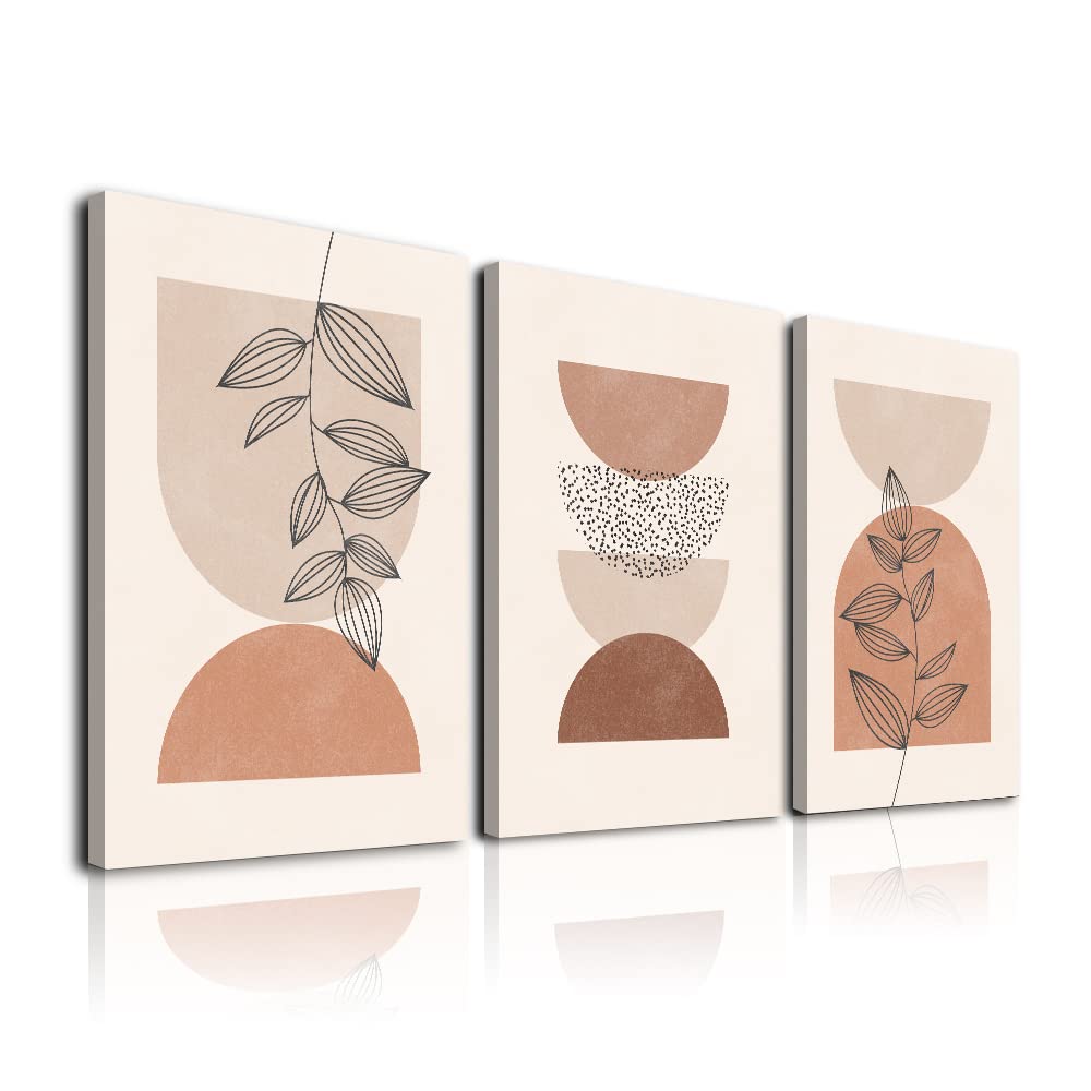 Minimalist Boho Wall Art, Framed Neutral Abstract Prints Moon Botanical Canvas Artwork Paintings Posters,Mid-Century Modern Wall Prints, Large Boho Wall Decor Ready To Hang for Bathroom Bedroom Living