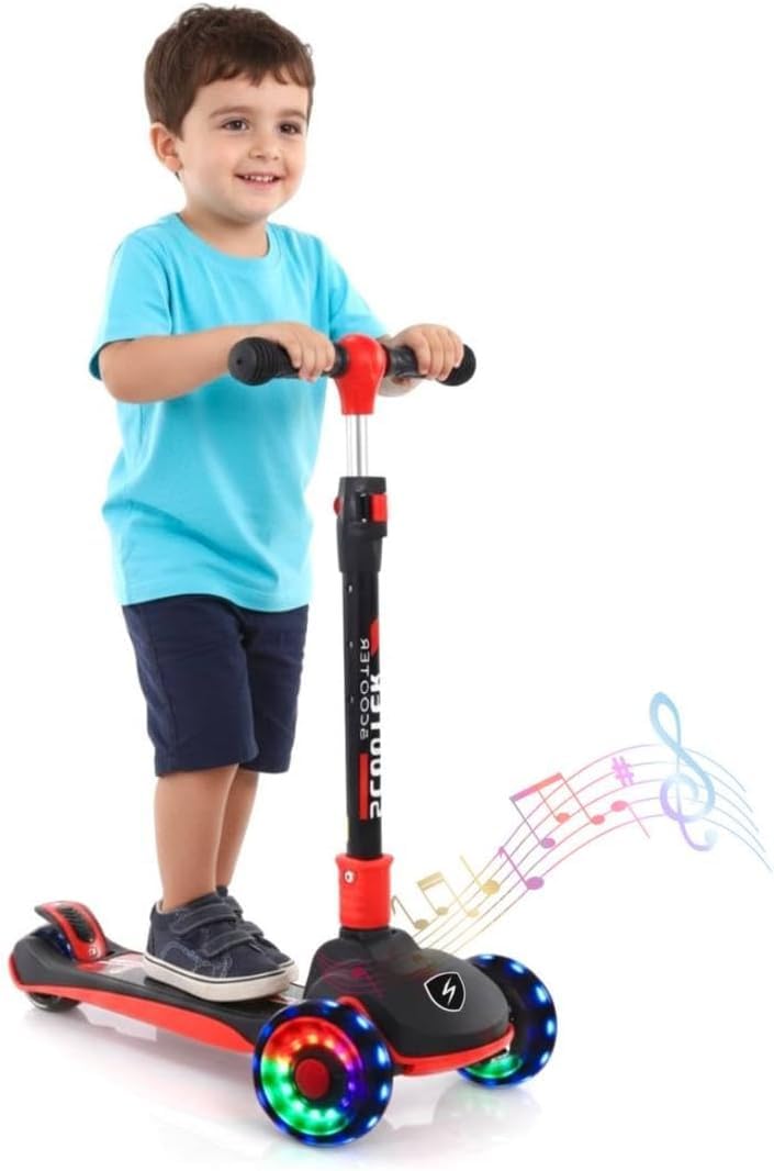 TRUE FIT®Scooter for Kids High Quality 3 Wheels Big Pedal Foldable PU Height Adjustable LED Light Best Gift Age 3 to 12 Years Red Kid Aluminum Body