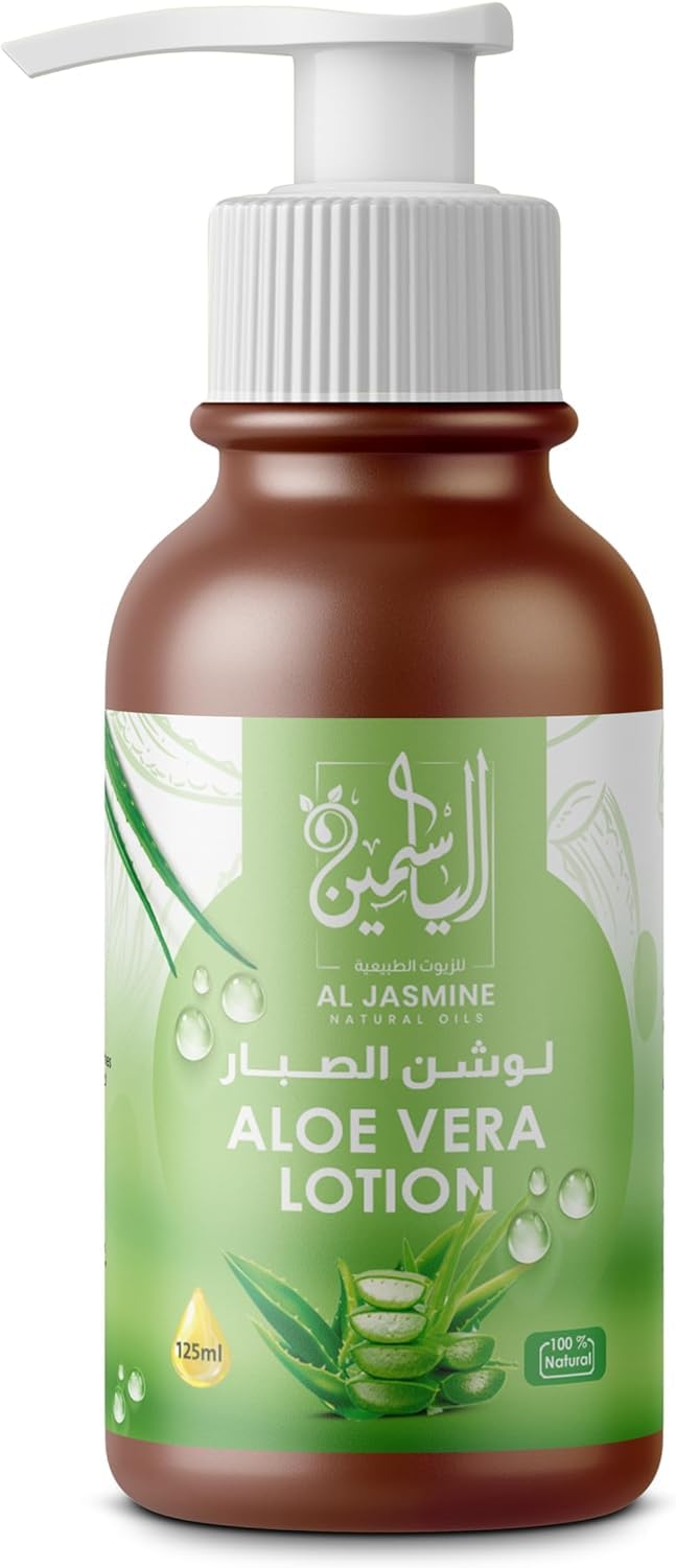 AL JASMINE NATURAL OILS Aloe Vera Lotion Deeply Hydrating Lotion with Healing Powers | Gentle Relief for All Ages | Remedy for Dryness (125ml)