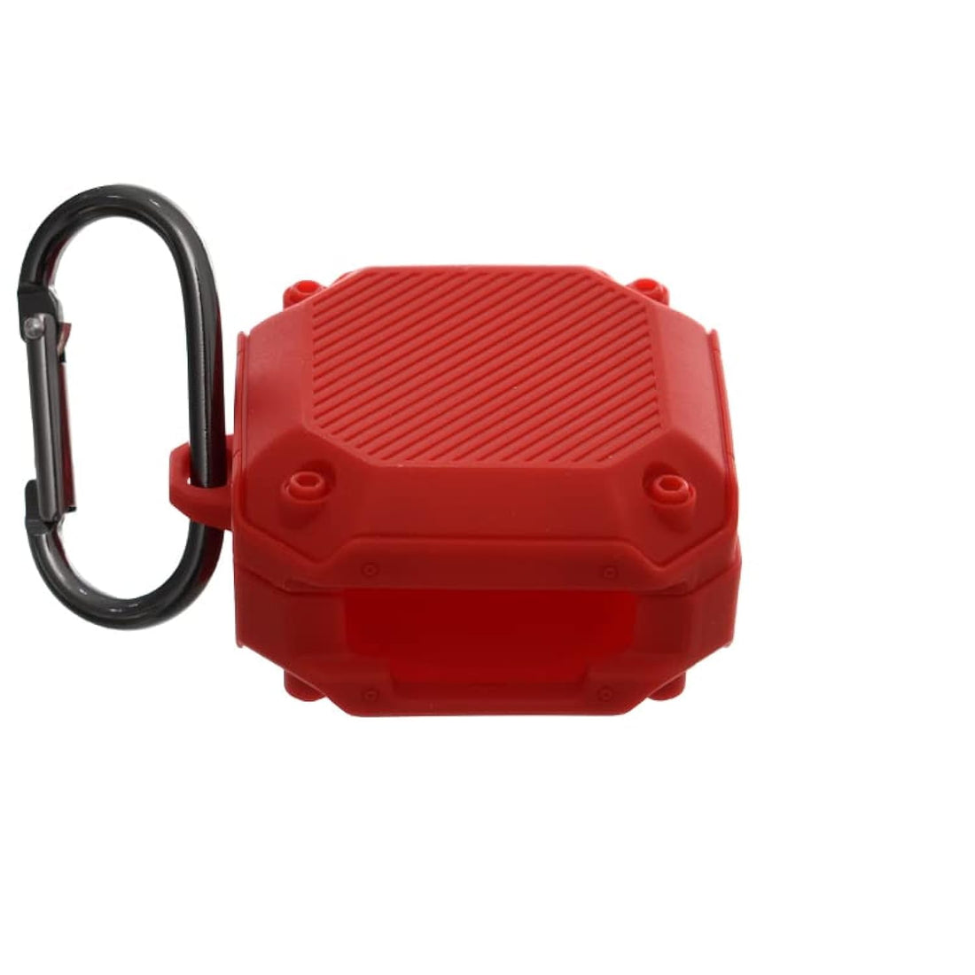 Silicone Square Airpods Case With Parallel Lines Design And Metal Hanger For Buds Live - Red