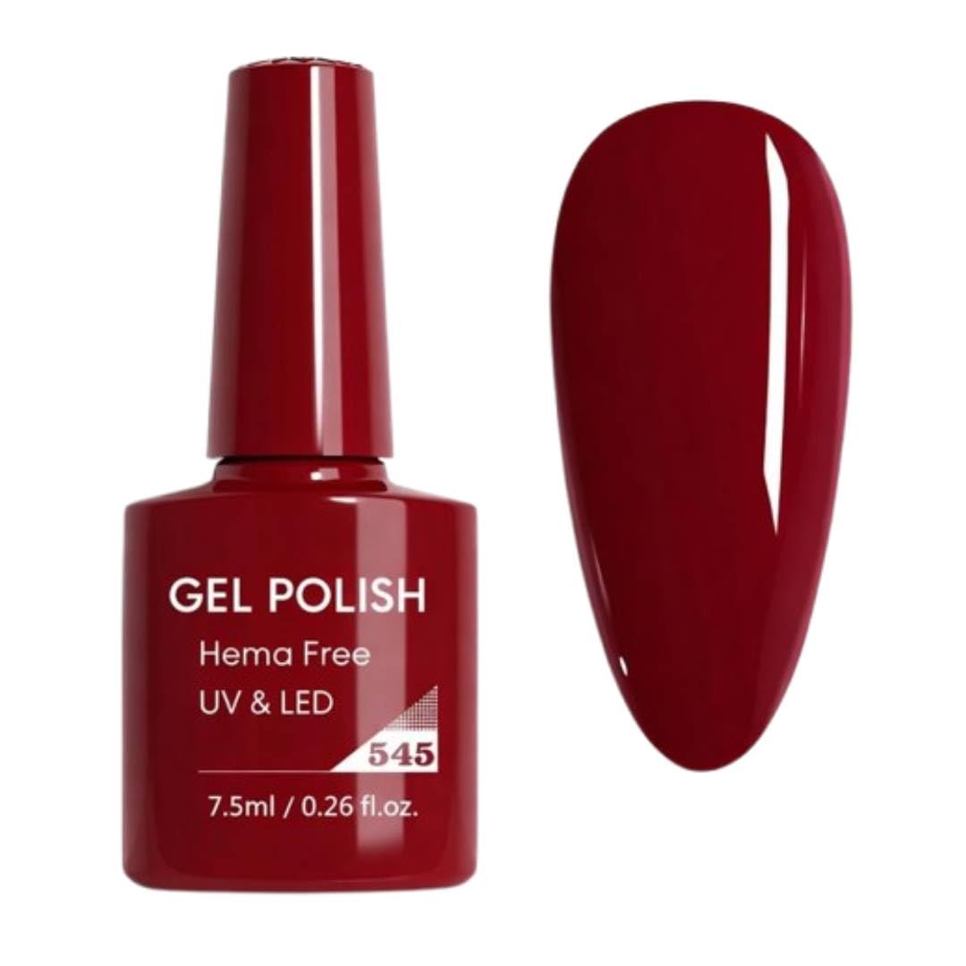 Gel Nail Polish Soak Off UV LED, Deep Burgundy Red Color, HEMA Free Formula, High Pigment Gloss Finish, Long Lasting Manicure Gel, Easy Application, 7.5ml (Shade 545)