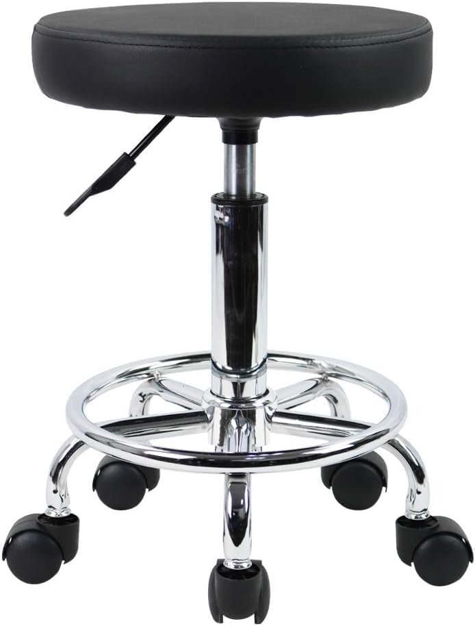 Reyad Group KKTONER Swivel Task Chair Black PU, Footrest, Height Adjustable for Salons - Black