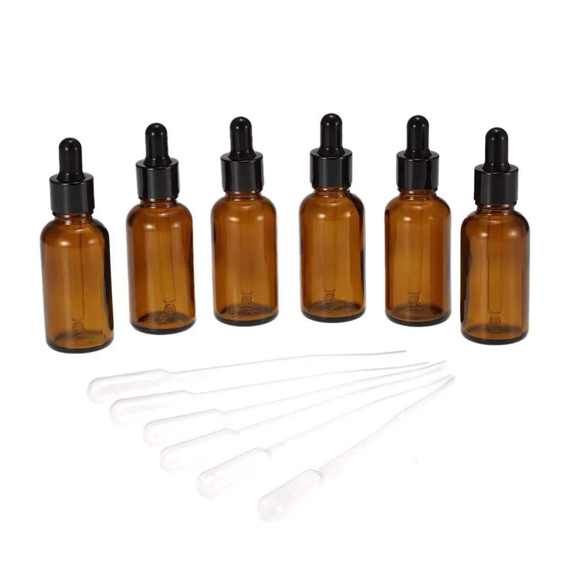 Cozy Amber Dropper Bottle, Empty Eye Glass Dropper Bottles with Glass Pipette Dropper, Small Sample Glass Bottles for Essential Oil Diffuser, Massage, Beauty Oil Mix (6 Pcs | 30ml)