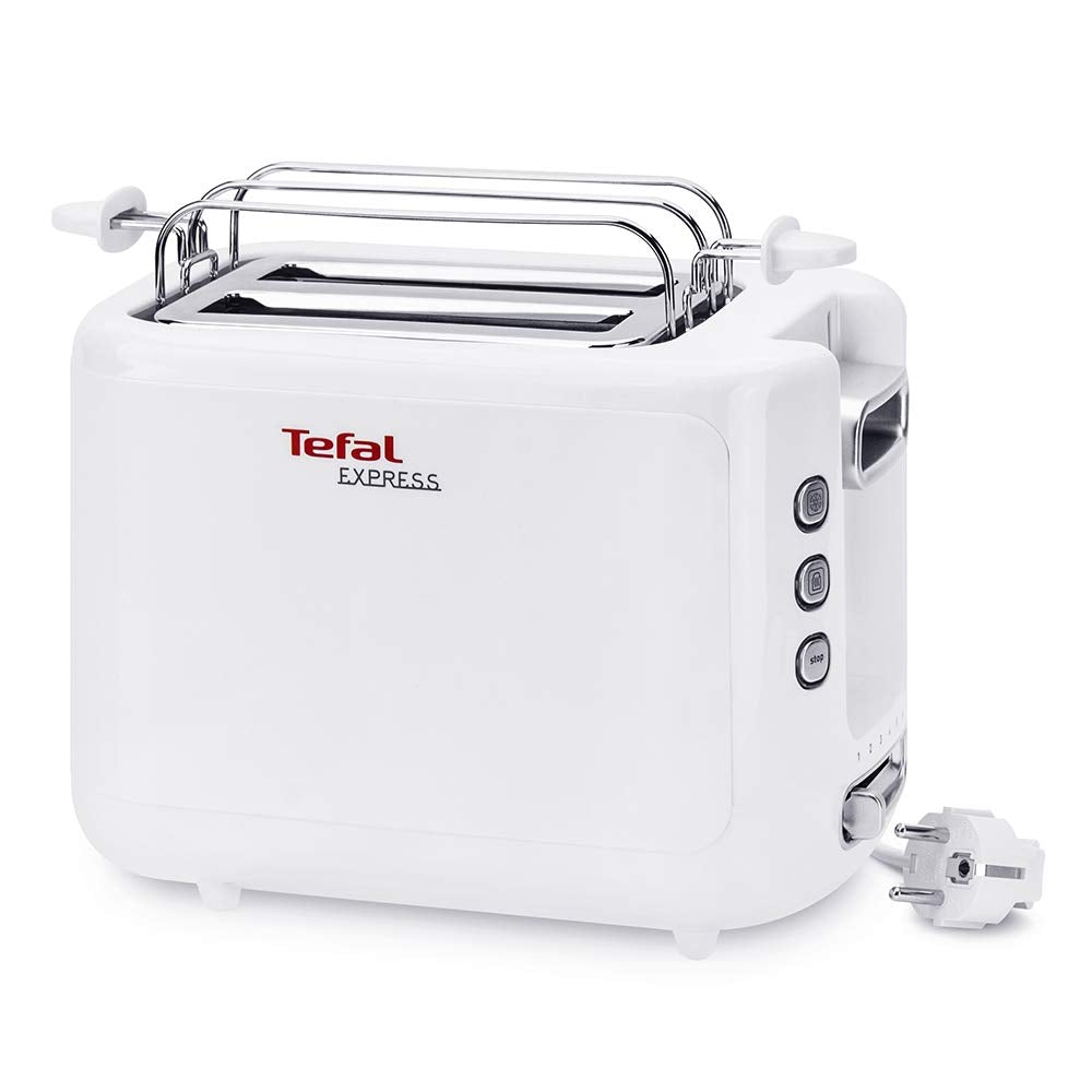 Tefal Express 2-Slice Toaster, 850W, White, 7 Browning Settings, High-Lift Function, Stop Button, Model TT360131-1