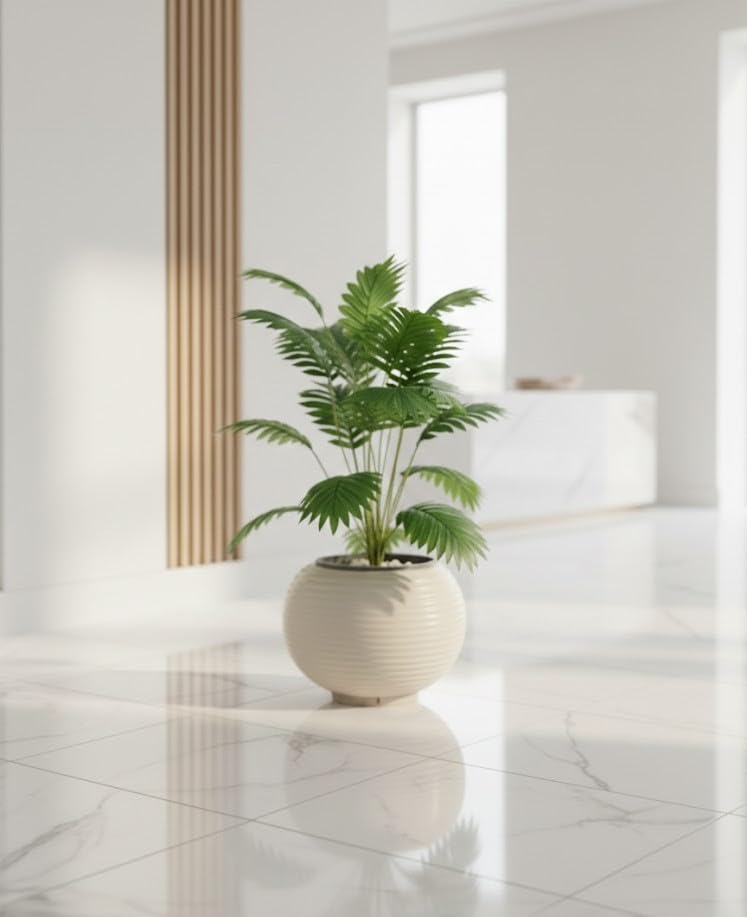 Artificial Plant Realistic Green Leaves Decorative Plant with Elegant Round Acrylic Pot for Indoor Plants for Home Office Living Room (Arika)