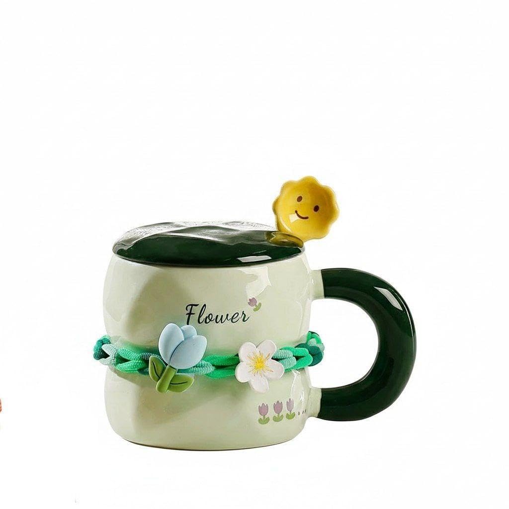Porcelain Mug - Elegant handcrafted design with vibrant colors and unique shapes, perfect for daily coffee or tea rituals, dishwasher and microwave safe. (MODEL 4-GREEN)