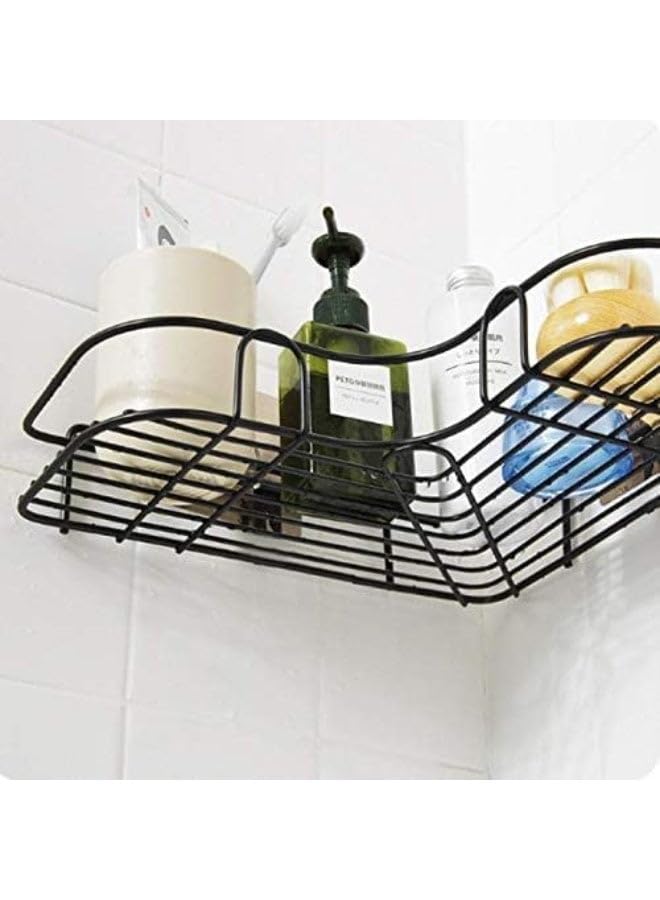 Corner bathroom shelf, rust-resistant bathtub accessory organizer, adhesive basket storage rack, shampoo holder for wall organization