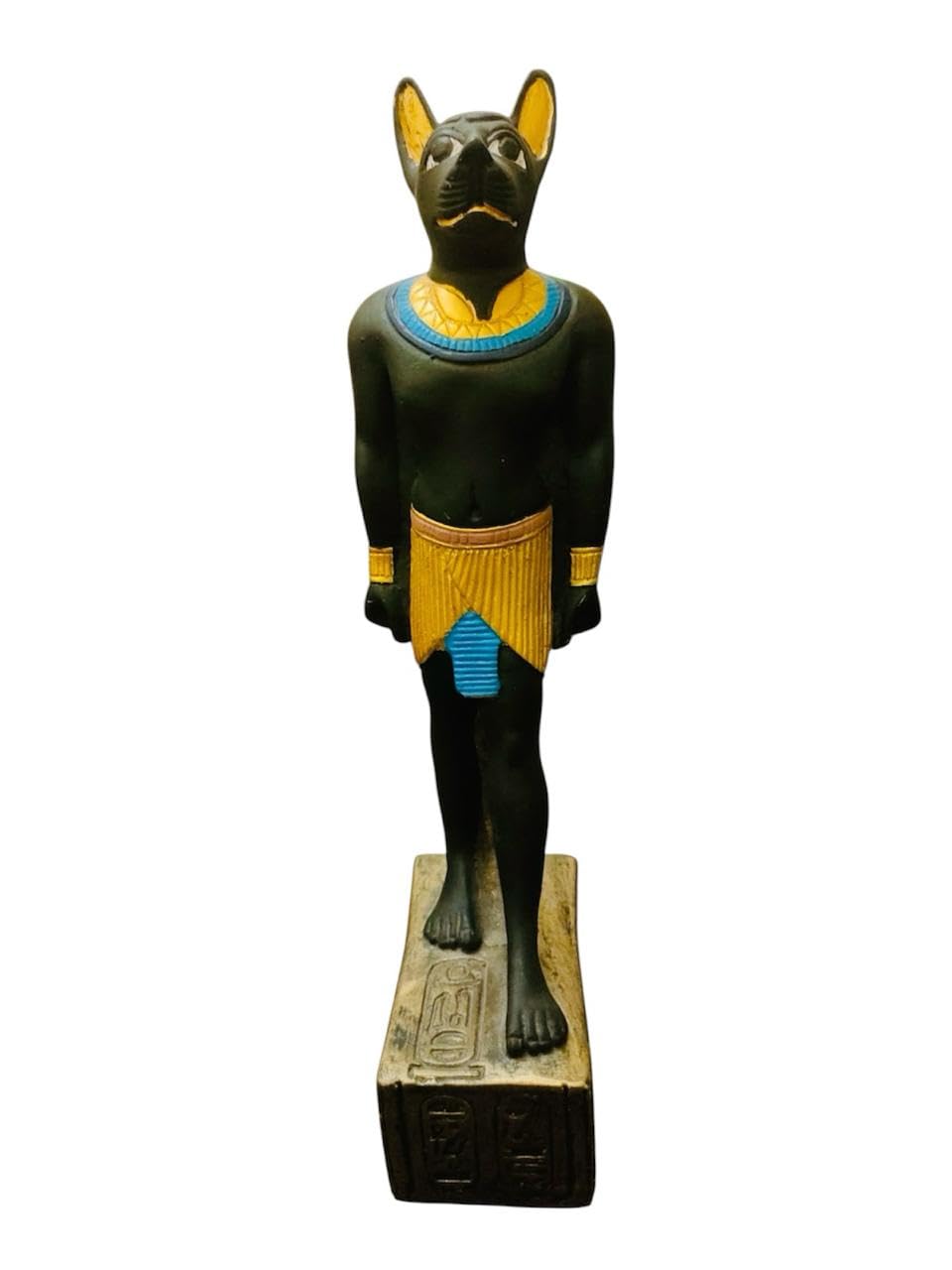 Ancient Egyptian Anubis Statue – Handmade Resin Figurine – Black with Gold & Blue Finish – 27 cm Decorative Sculpture for Home & Office