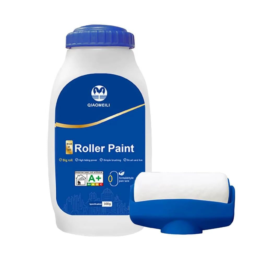 Wall Repair Roller - Ready-to-use white paint with built-in roller for quick fixes on cracks and stains, 500g perfect for home touch-ups.