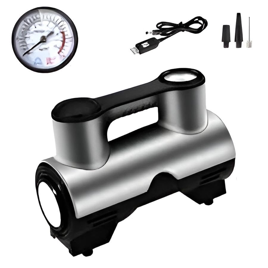 Tire Inflator - Portable 12V Air Compressor Pump 120W for Car Bike with 150 PSI Gauge, 3m Cord, Emergency Light for Night Use, Compact Design