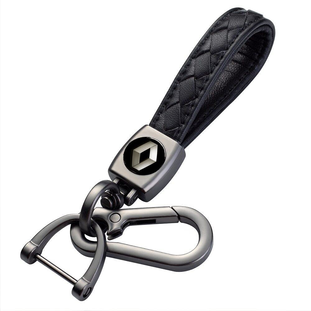 THE PACK - Genuine Leather Car Logo Keychain for Mercedes-Benz Car, Metal Chain Keyring Styling Decoration Accessories Keyring with Logo Gift for Women and Men (Black) (RENAULT)