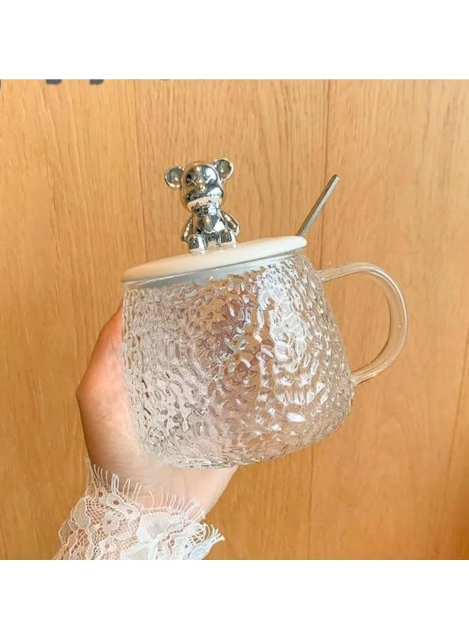 Lovely Bear Coffee Mug | Mug with Lid and Spoon Combo | Premium Quality Coffee and Tea Cups | Glass Cup for Milk, Juice, Mocha, Cappuccino, Tea, Water | Clear Drinking Glasses, Now Available in Prime