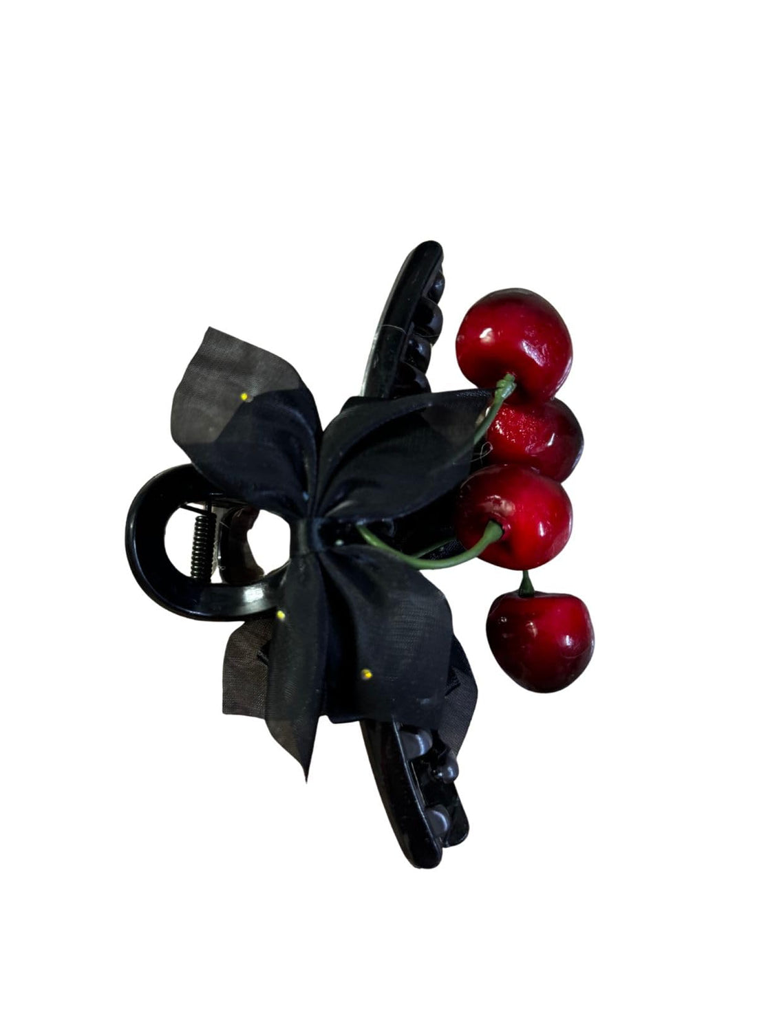 3D Cherry Hair Clip with Black Lace Bow - Stylish and Trendy Hair Accessory for Occasions and Daily Looks