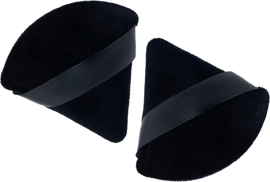 Two Pieces Triangle Powder Puff for Concealer and Loose Powder Face Cosmetic Washable Reusable Soft Plush Foundation Sponge Wet Dry Makeup Tool (2, Black)