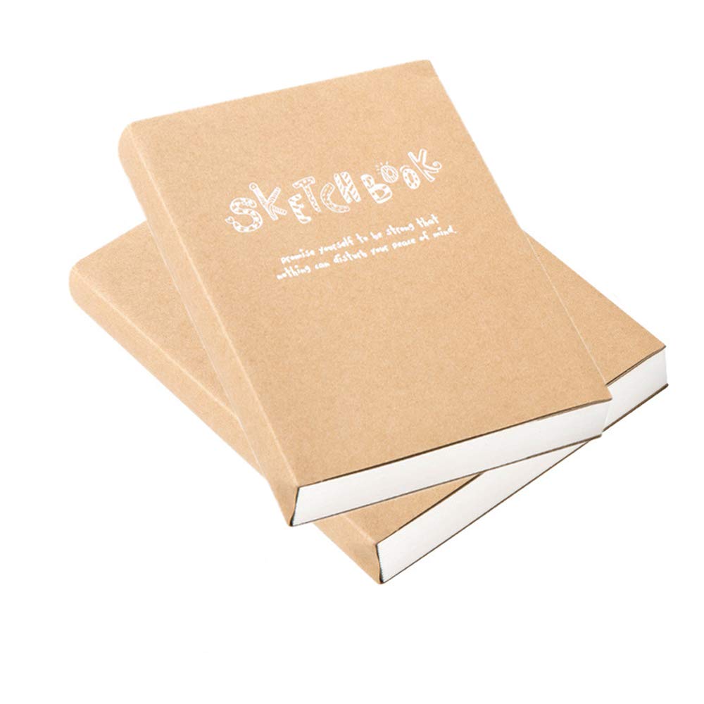 Funito Kraft Cover Sketchbook & Sketchbook - Set of 2 Plain Plain Sketchbooks - A5 125g Thick Paper, 150x210mm Paper Perfect for Sketching & Sketching - 128 Sheets/256 Pages - 180 Degree Hole - 2 Pack