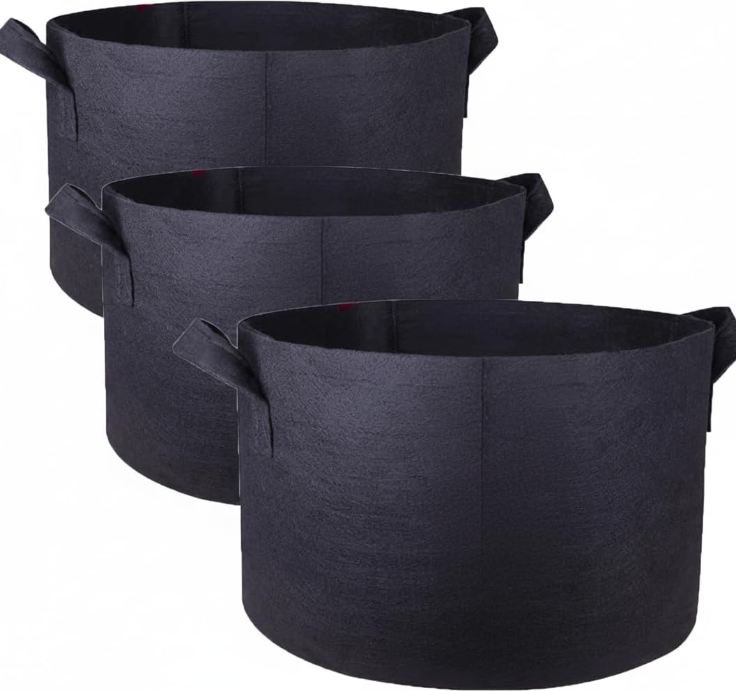 Meridian Grow Bags - 30 Gallon Reusable Fabric Grow Bags with Handles for Tomatoes, Potatoes, Vegetables, 3 Pack - Black